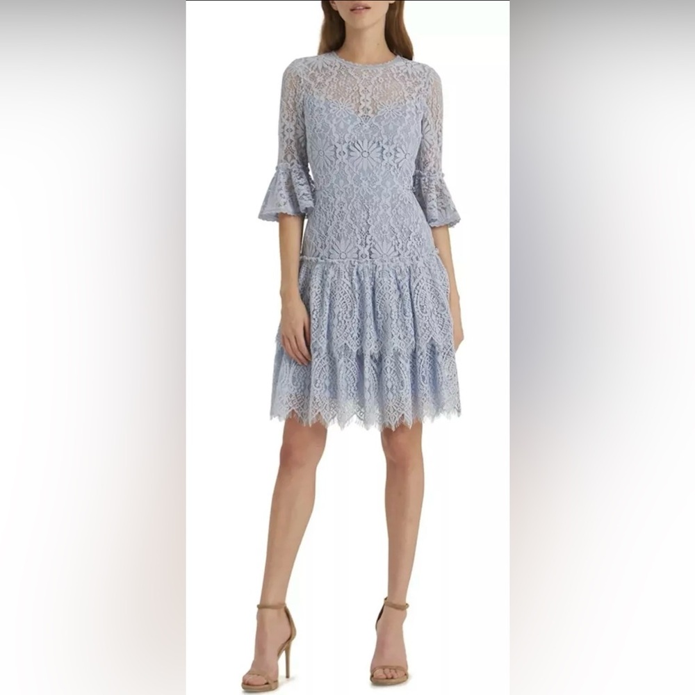 Monique Lhuillier Lace Light Blue Dress; Size 8